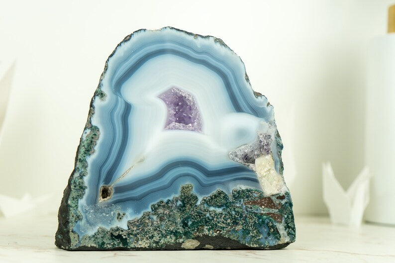 Natural White and Blue Lace Agate Geode